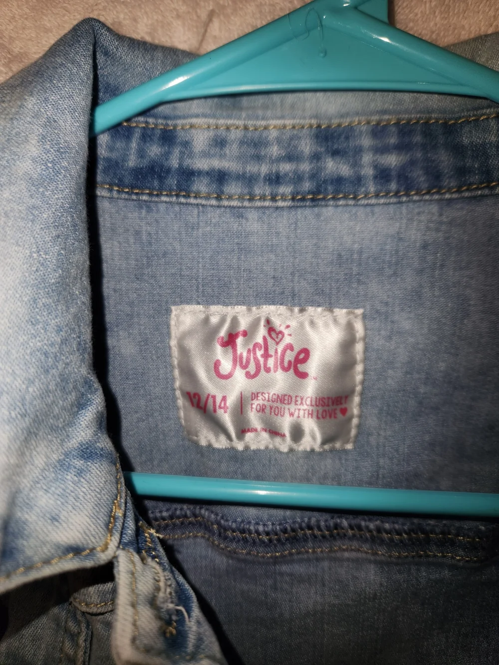 Justice Light Blue Embroidered Floral & Butterfly Denim Jacket